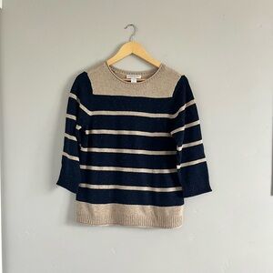 Christopher & Banks | Blue & Tan Knit Top